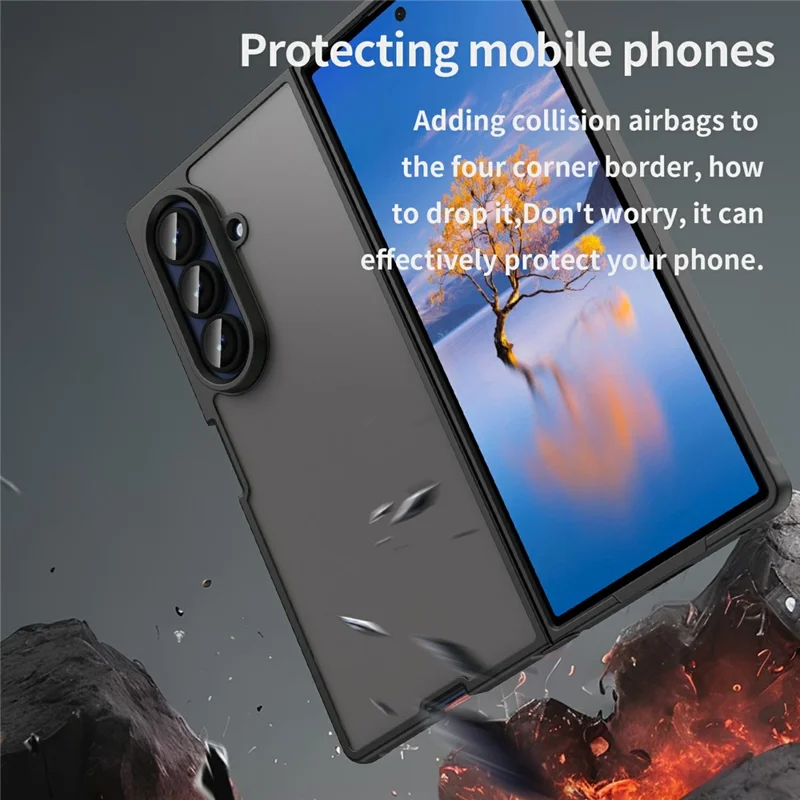 Per Samsung Galaxy Z Fold7 5G Custodia a prova di caduta con airbag Policarbonato traslucido opaco + Copertura posteriore del telefono in TPU - Nero
