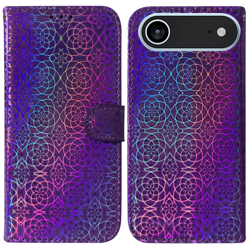 For iPhone Air Stand Case Dazzling Flower Leather Phone Cover with Wrist Strap - Purple
