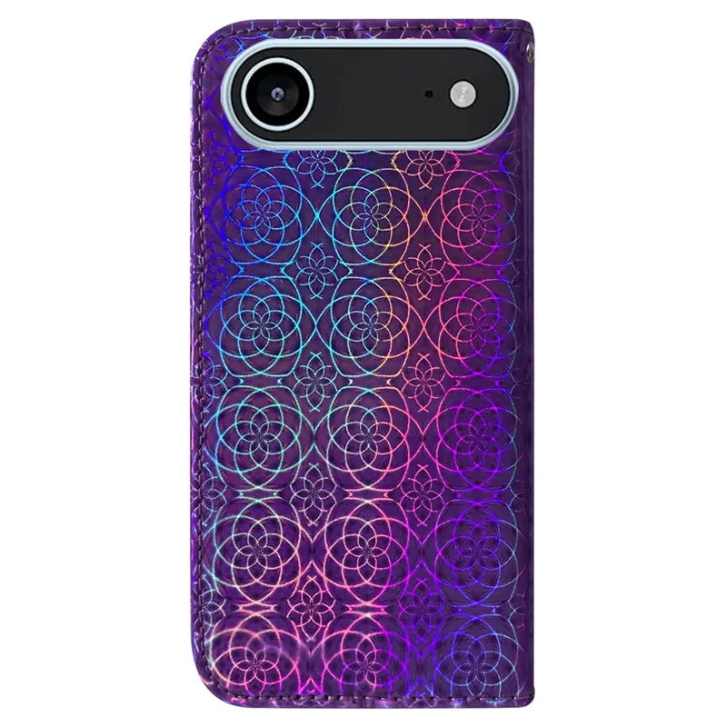 For iPhone Air Stand Case Dazzling Flower Leather Phone Cover with Wrist Strap - Purple