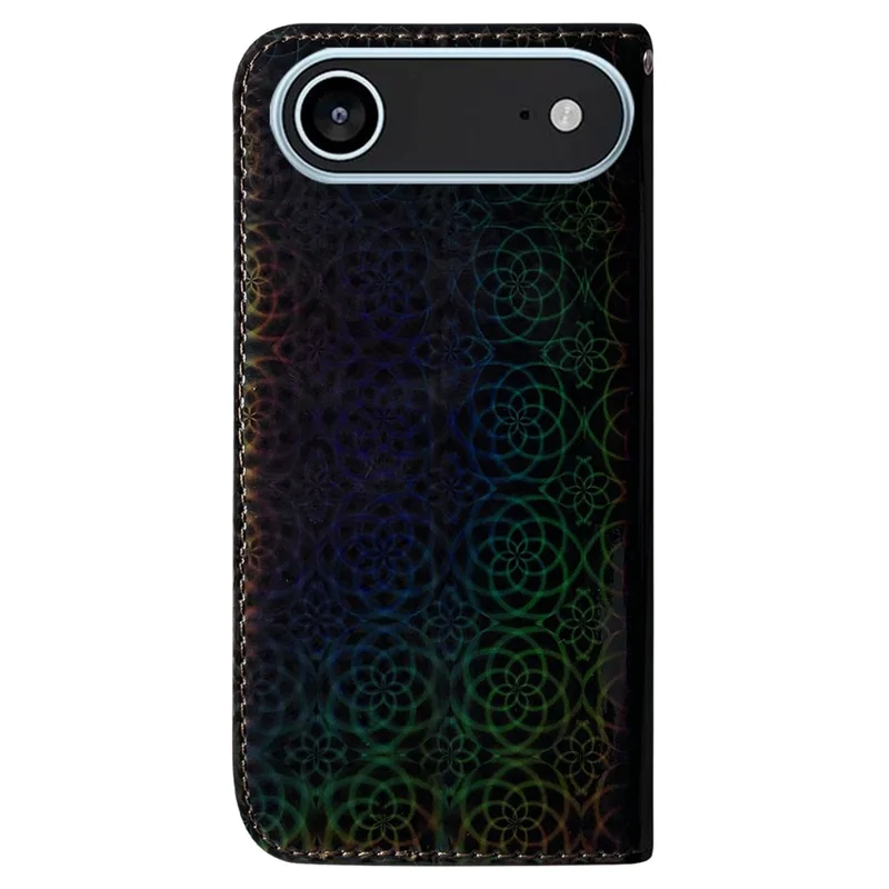 For iPhone Air Stand Case Dazzling Flower Leather Phone Cover with Wrist Strap - Black
