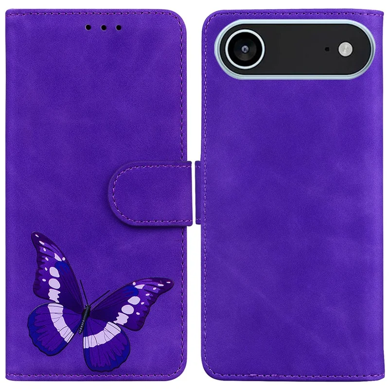 For iPhone Air Stand Case PU Leather Phone Cover Butterfly Printed - Purple