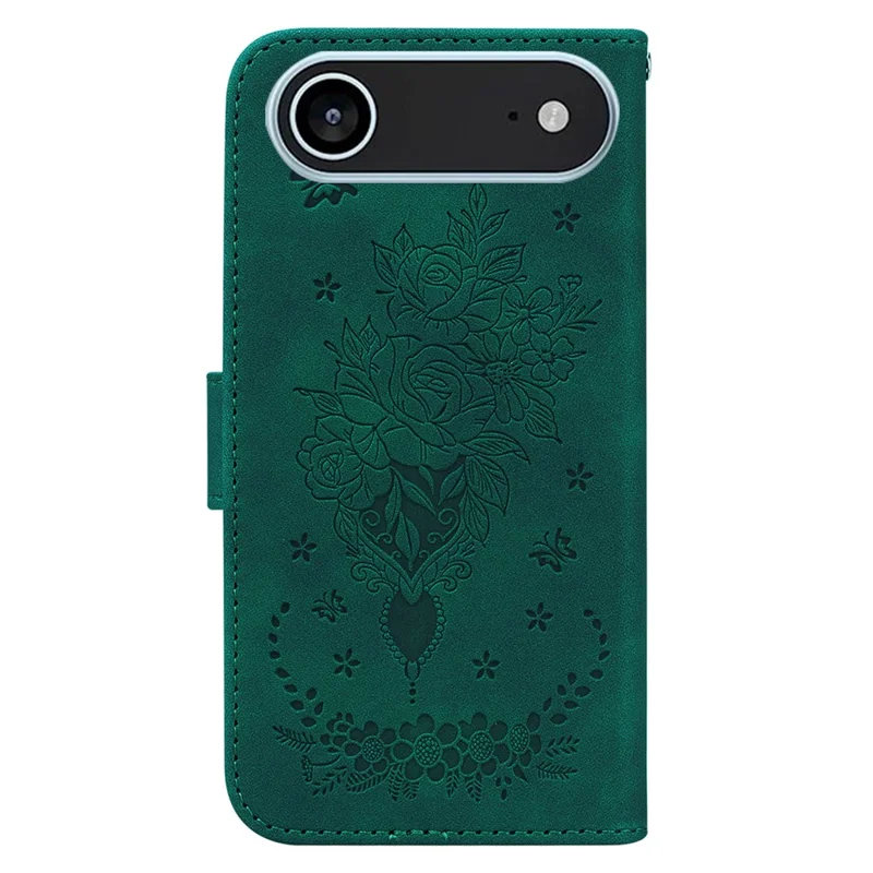 For iPhone Air Case Butterfly Flower Imprint PU Leather Wallet Phone Cover with Strap - Green