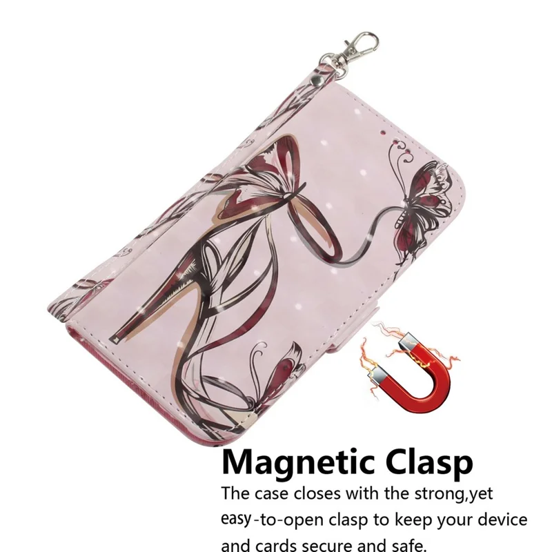 Für iPhone 17 Air Hülle mit Muster-Druck Lederbrieftasche Handyhülle mit Handgelenkband - Schmetterling High Heels