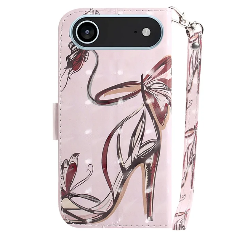 Für iPhone 17 Air Hülle mit Muster-Druck Lederbrieftasche Handyhülle mit Handgelenkband - Schmetterling High Heels