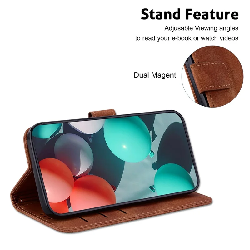 For iPhone Air Stand Case 7-Shaped Pattern Imprint Leather Phone Cover with Strap - Brown