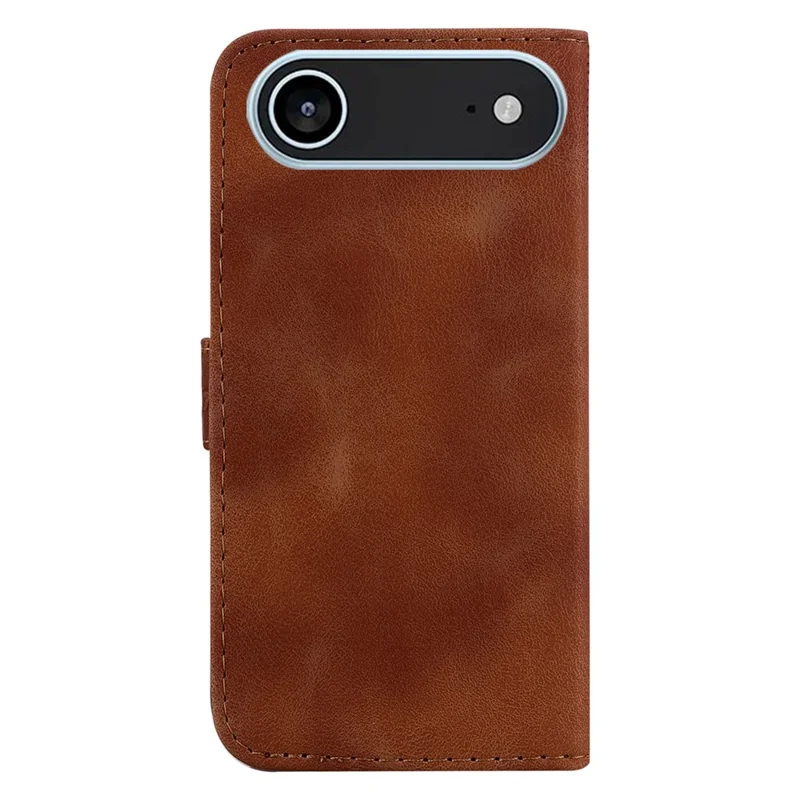 For iPhone Air Stand Case 7-Shaped Pattern Imprint Leather Phone Cover with Strap - Brown