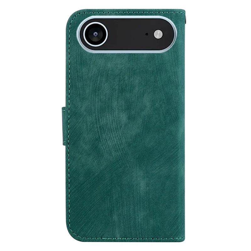 For iPhone Air Wallet Case Tiger Imprint Leather Shockproof Phone Cover with Wrist Strap - Green
