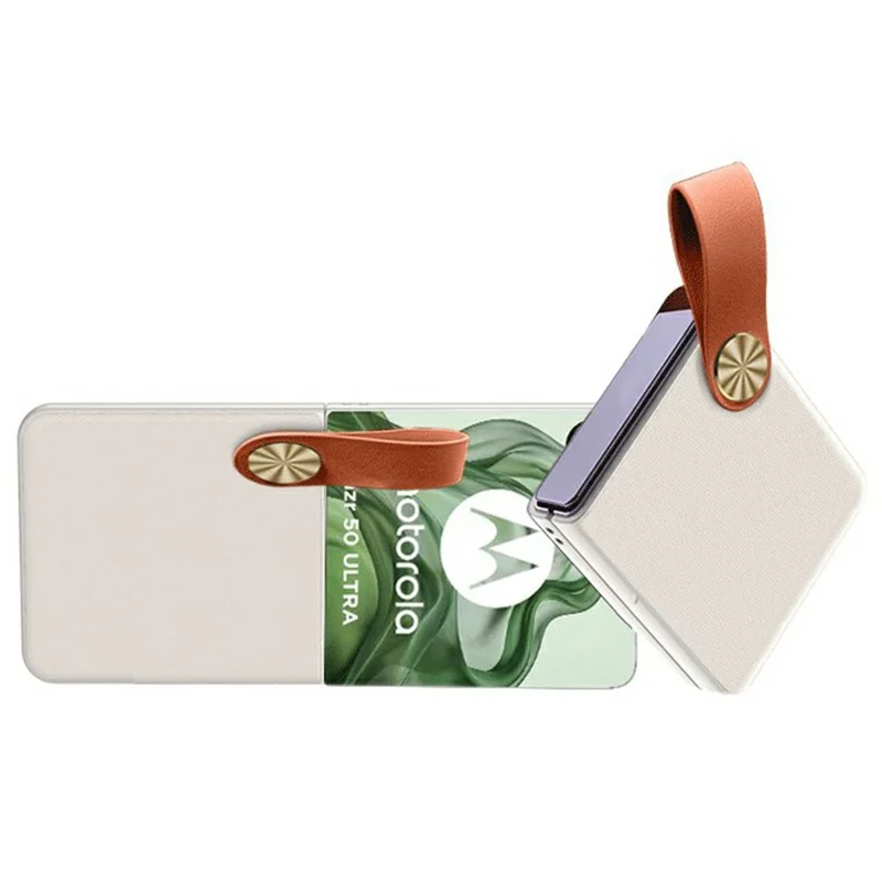 GKK For Motorola Razr 60 Ultra 5G Case with Finger Strap PU Leather + Hard PC Phone Cover - White