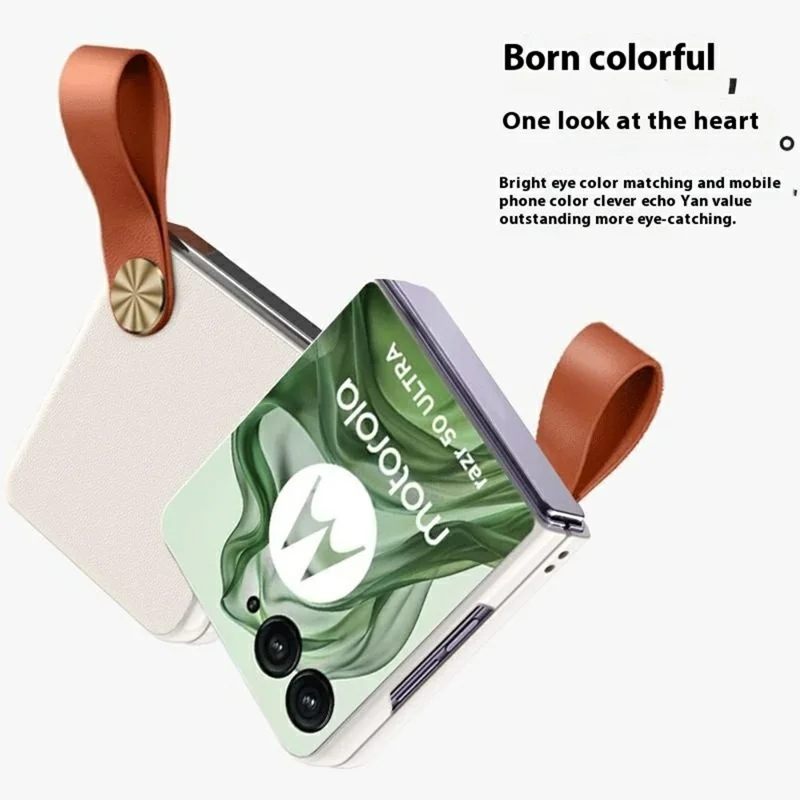 GKK For Motorola Razr 60 Ultra 5G Case with Finger Strap PU Leather + Hard PC Phone Cover - White