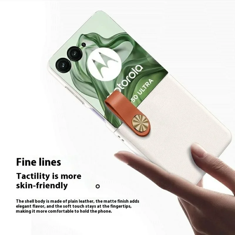 GKK For Motorola Razr 60 Ultra 5G Case with Finger Strap PU Leather + Hard PC Phone Cover - White