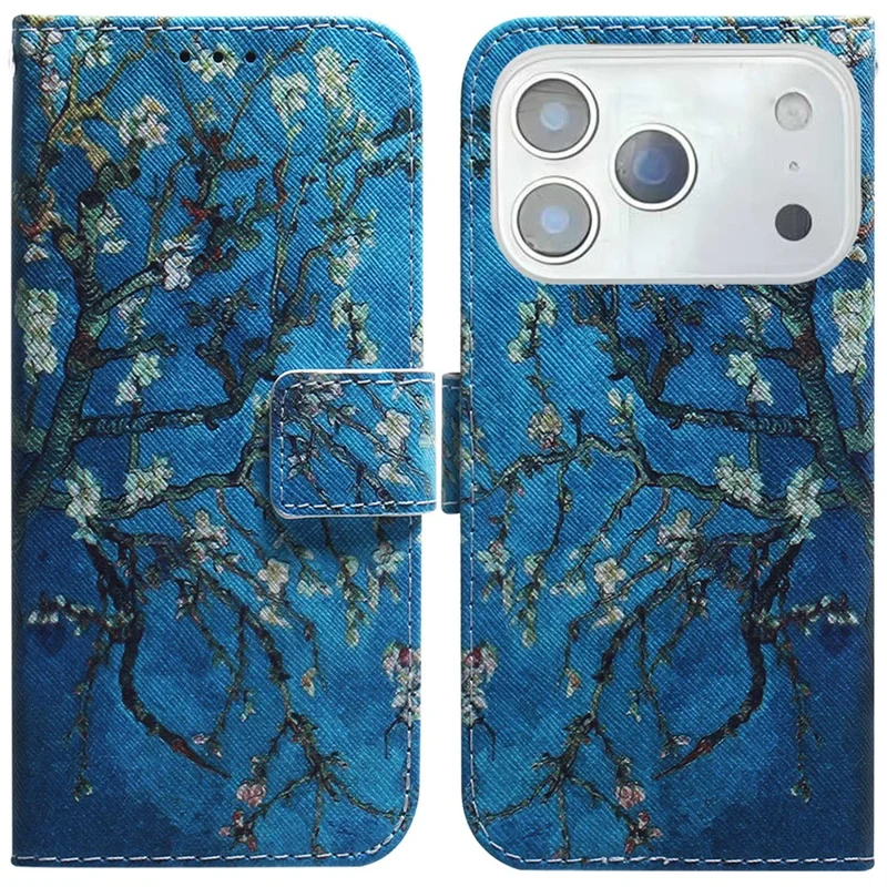 For iPhone 17 Pro Wallet Case Pattern Print Leather Phone Cover - Apricot Flowers
