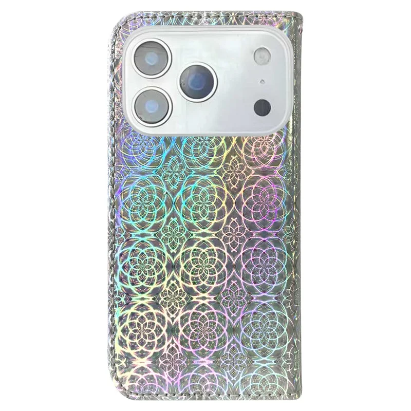 For iPhone 18 Pro / 17 Pro Stand Case Dazzling Flower Leather Phone Cover with Wrist Strap - Grey