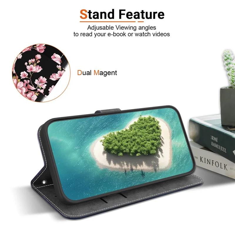For iPhone 17 Pro Wallet Phone Case Anti-Drop Leather Flip Cover Pattern Printing with Strap - Plum Blossom
