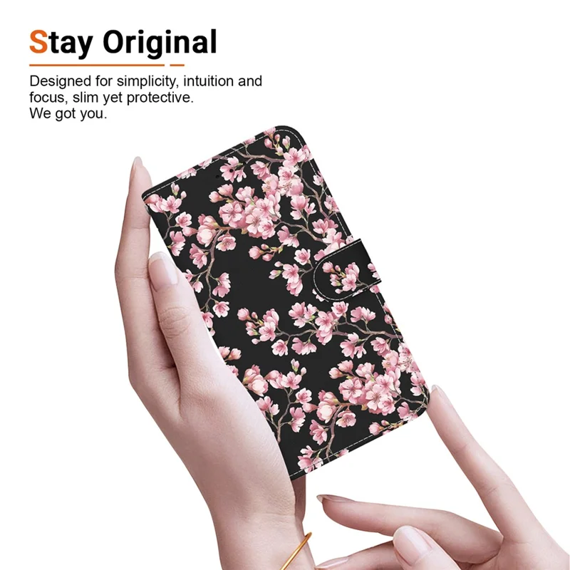 For iPhone 17 Pro Wallet Phone Case Anti-Drop Leather Flip Cover Pattern Printing with Strap - Plum Blossom