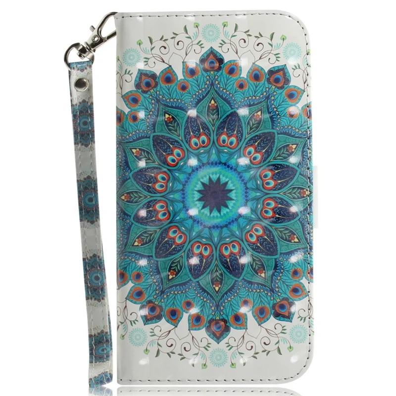 For iPhone 17 Pro Case Pattern Printing Leather Wallet Phone Cover with Wrist Strap - Peacock Wreath