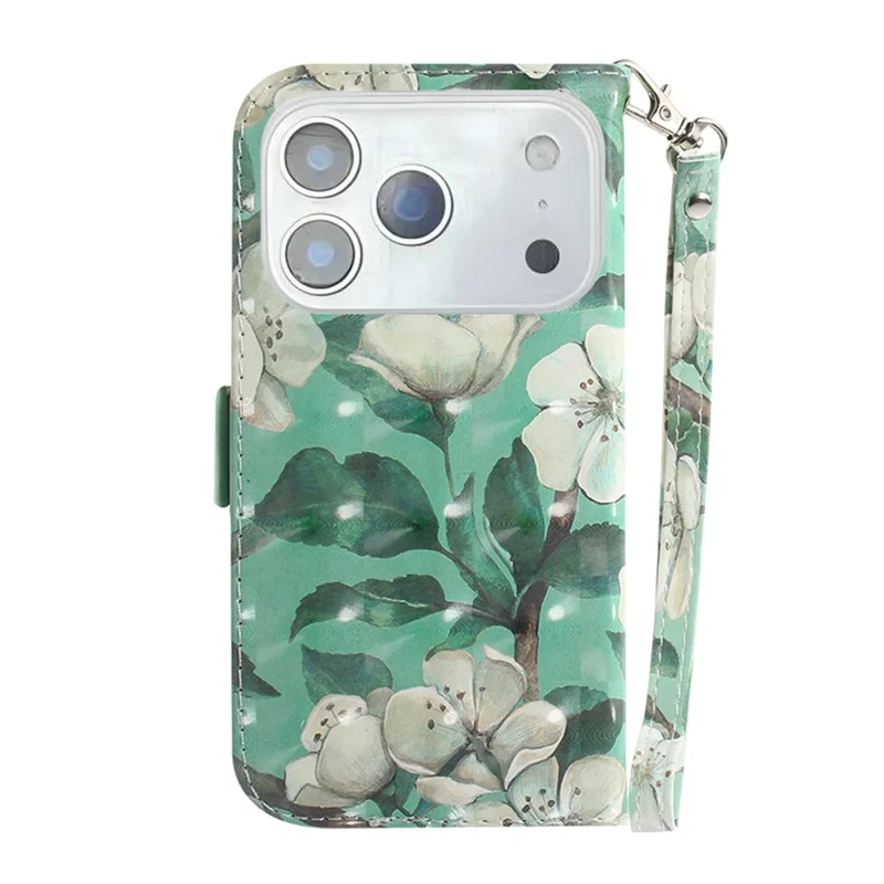 For iPhone 17 Pro Case Pattern Printing Leather Wallet Phone Cover with Wrist Strap - Watercolor Flowers