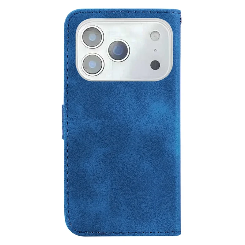 For iPhone 18 Pro / 17 Pro Stand Case 7-Shaped Pattern Imprint Leather Phone Cover with Strap - Dark Blue