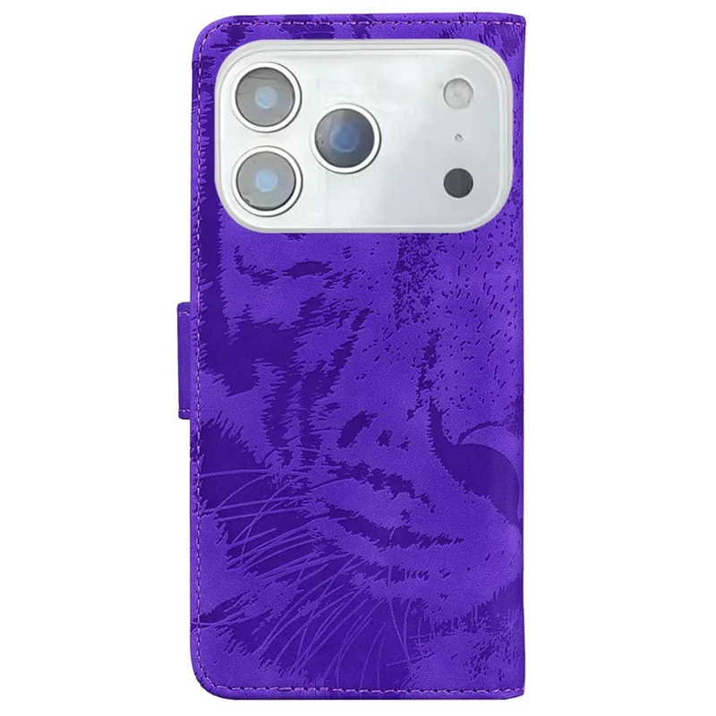 For iPhone 17 Pro Case met Tijgerprint Lederen Portemonnee Hoesje - Paars