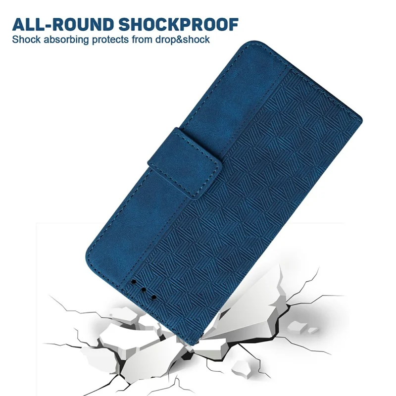 For iPhone 18 Pro Max / 17 Pro Max Case Geometry Pattern Leather Wallet Phone Cover with Wrist Strap - Blue
