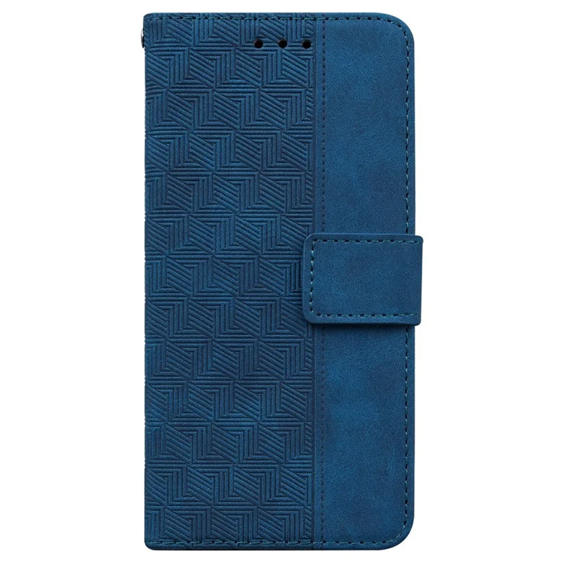 For iPhone 18 Pro Max / 17 Pro Max Case Geometry Pattern Leather Wallet Phone Cover with Wrist Strap - Blue