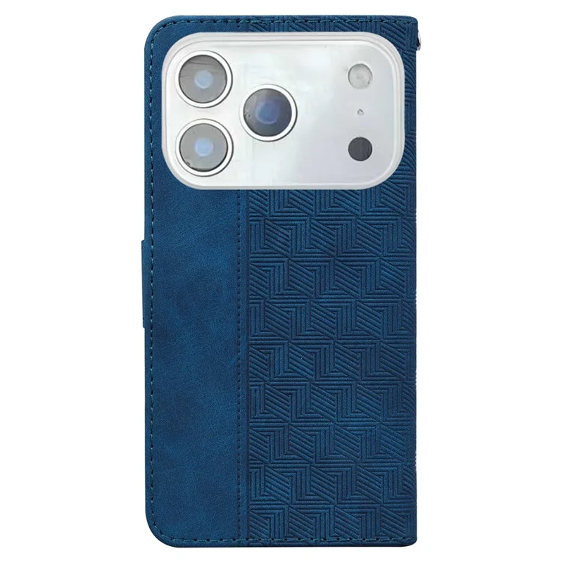 For iPhone 18 Pro Max / 17 Pro Max Case Geometry Pattern Leather Wallet Phone Cover with Wrist Strap - Blue