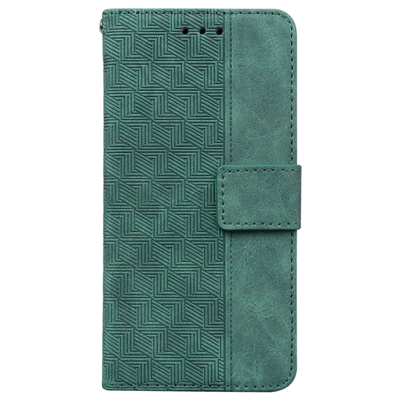 For iPhone 17 Pro Max Case Geometry Pattern Leather Wallet Phone Cover with Wrist Strap - Groen