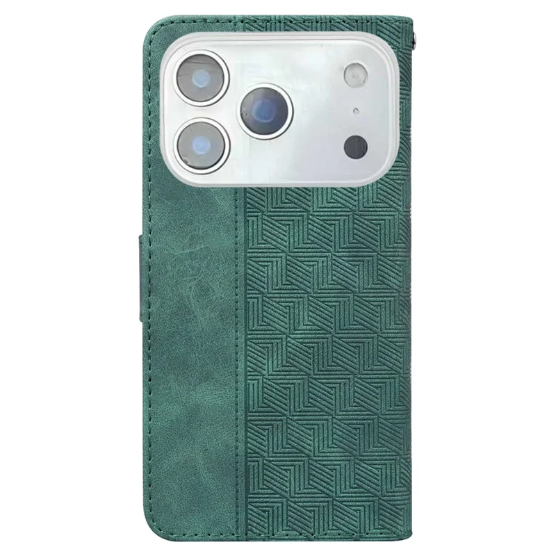For iPhone 17 Pro Max Case Geometry Pattern Leather Wallet Phone Cover with Wrist Strap - Groen