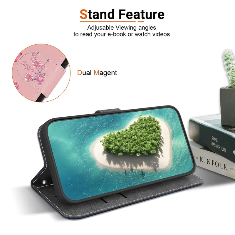 For iPhone 17 Pro Max Wallet Phone Case Anti-Drop Leather Flip Cover Pattern Printing with Strap - Sakura