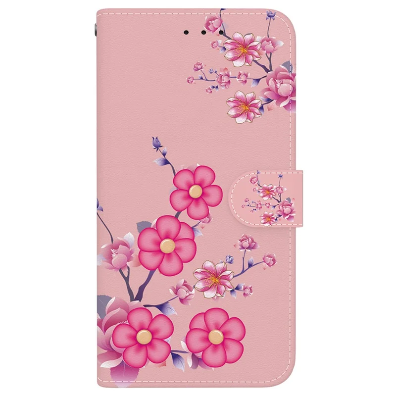 For iPhone 17 Pro Max Wallet Phone Case Anti-Drop Leather Flip Cover Pattern Printing with Strap - Sakura