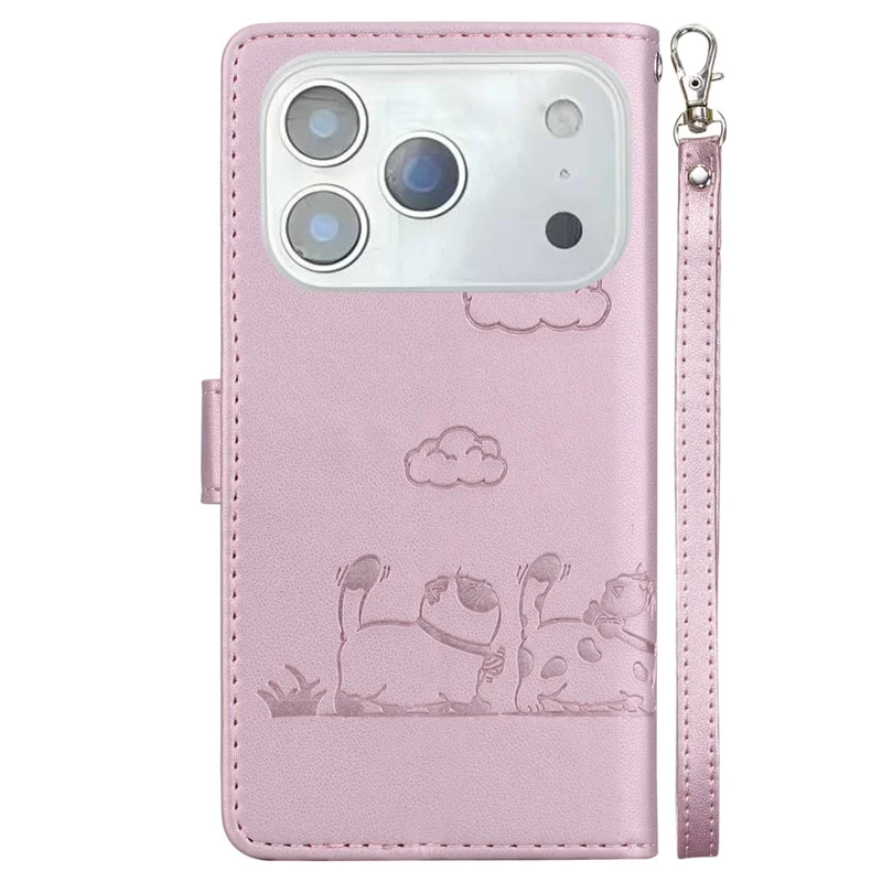For iPhone 17 Pro Max Case RFID Blocking Kitten Pattern TPU + PU Leather Phone Cover with Wrist Strap - Pink