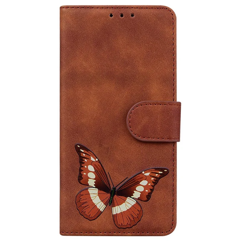 For iPhone 17 Pro Max Stand Case PU Leather Phone Cover Butterfly Printed - Brown