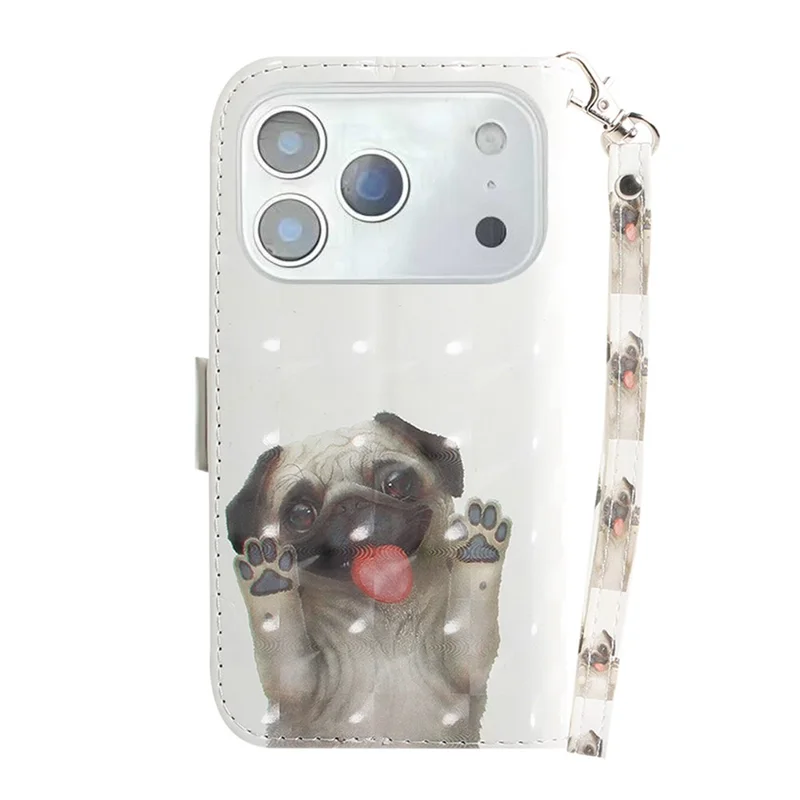 For iPhone 17 Pro Max Case Pattern Printing Leather Wallet Phone Cover with Wrist Strap - Pug