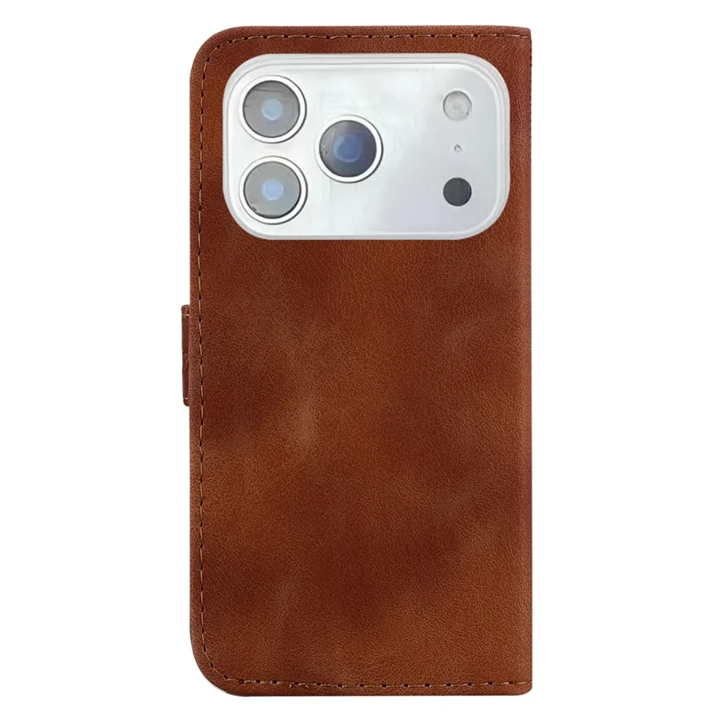 For iPhone 18 Pro Max / 17 Pro Max Stand Case 7-Shaped Pattern Imprint Leather Phone Cover with Strap - Brown