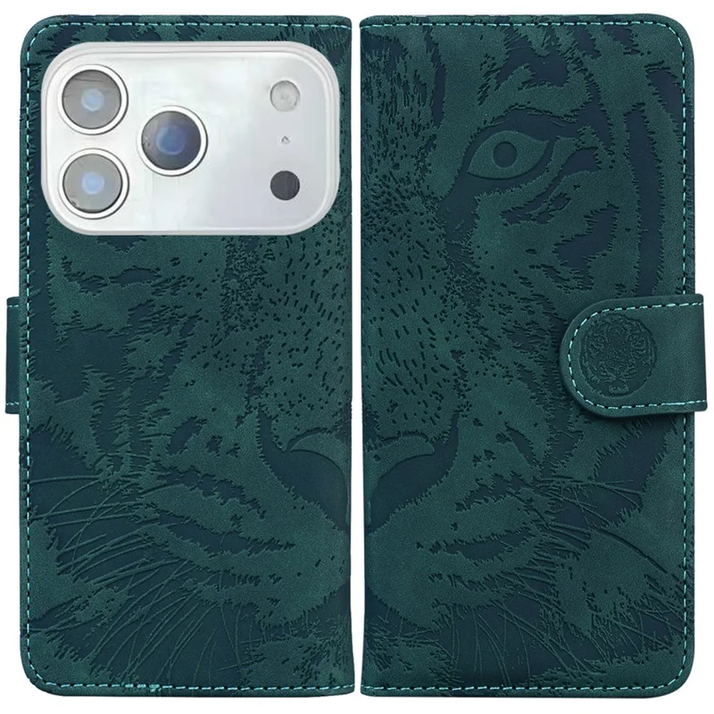For iPhone 18 Pro Max / 17 Pro Max Case Tiger Imprint Leather Wallet Phone Cover - Green