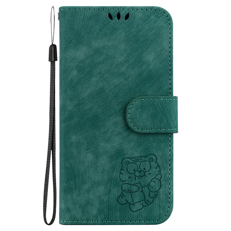 For iPhone 18 Pro Max / 17 Pro Max Wallet Case Tiger Imprint Leather Shockproof Phone Cover with Wrist Strap - Green
