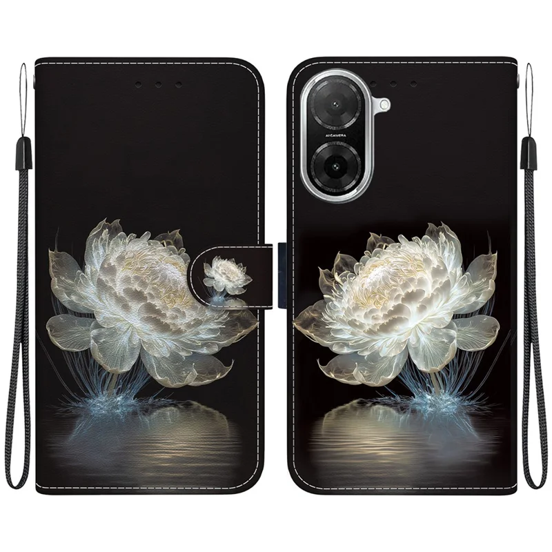 Für Xiaomi Redmi A5 4G (171,7 mm) / Poco C71 4G Geldbörsen-Handyhülle Stoßfest Leder Flip Cover mit Muster-Druck und Trageriemen - Kristall-Pfingstrose