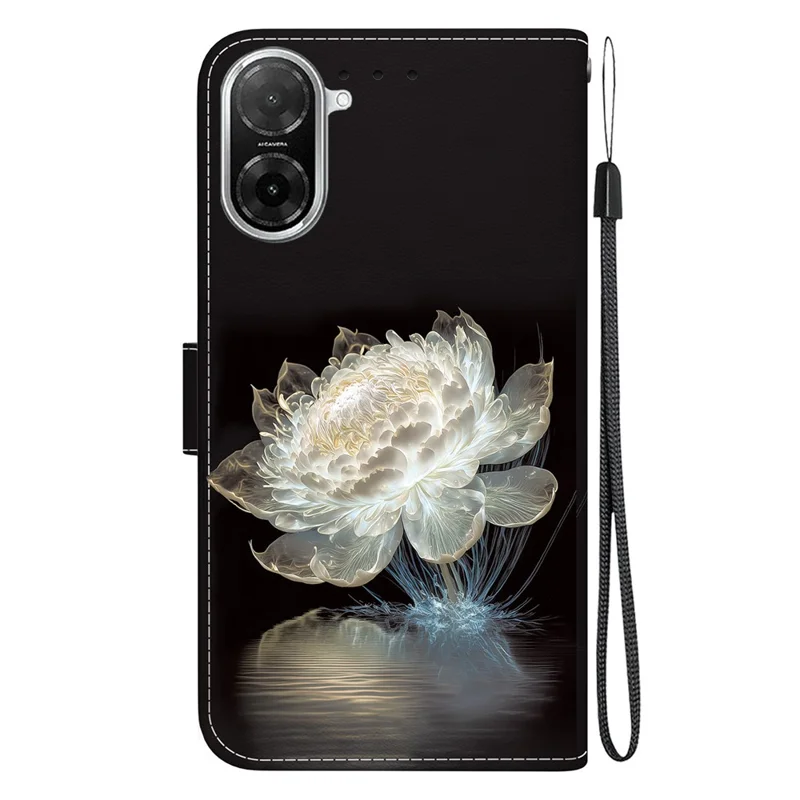 Für Xiaomi Redmi A5 4G (171,7 mm) / Poco C71 4G Geldbörsen-Handyhülle Stoßfest Leder Flip Cover mit Muster-Druck und Trageriemen - Kristall-Pfingstrose