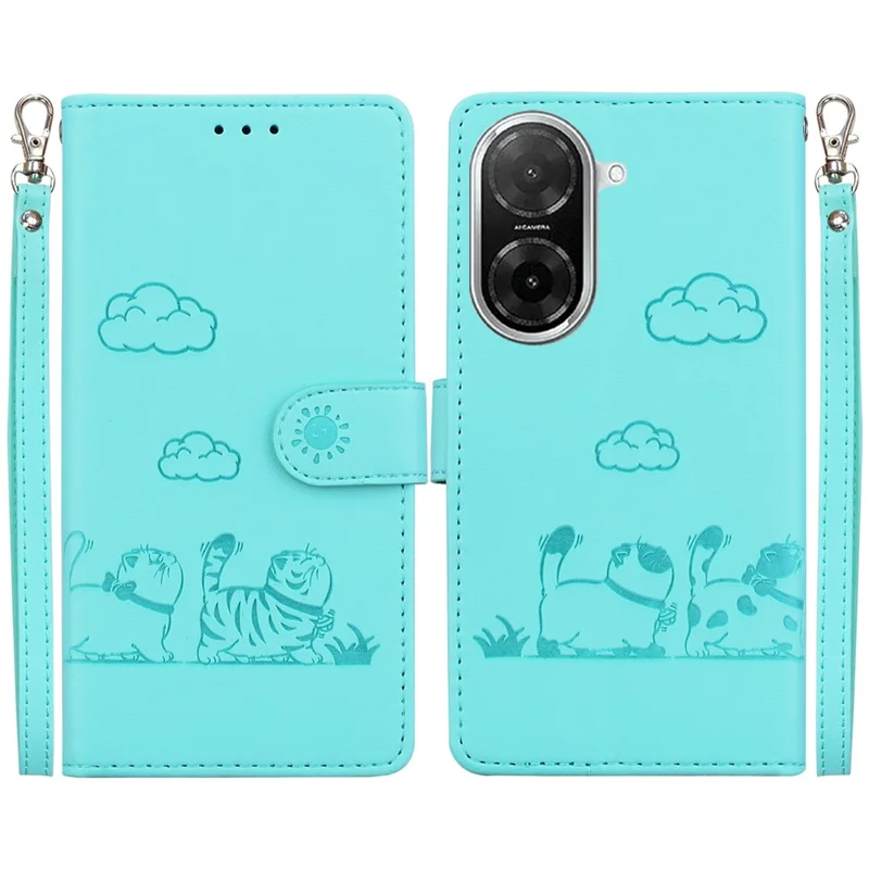 For Xiaomi Redmi A5 4G (171.7mm) / Poco C71 4G Case RFID Blocking Kitten Pattern TPU + PU Leather Phone Cover with Wrist Strap - Green