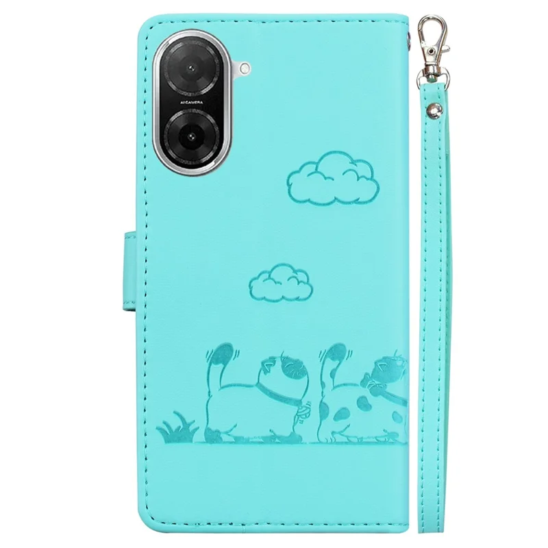 For Xiaomi Redmi A5 4G (171.7mm) / Poco C71 4G Case RFID Blocking Kitten Pattern TPU + PU Leather Phone Cover with Wrist Strap - Green