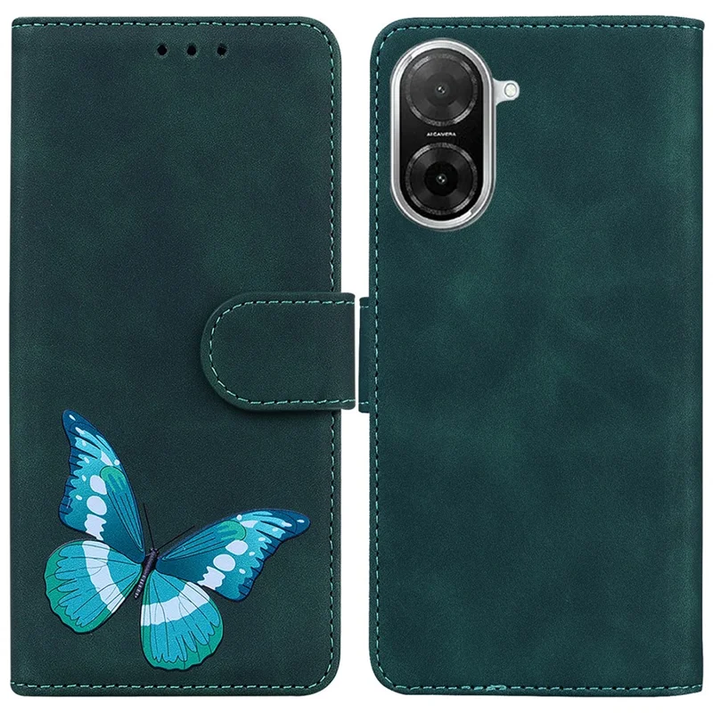 Para Xiaomi Redmi A5 4G (171,7mm) / Poco C71 4G Capa de Couro Sintético com Suporte, Estampa de Borboleta - Verde