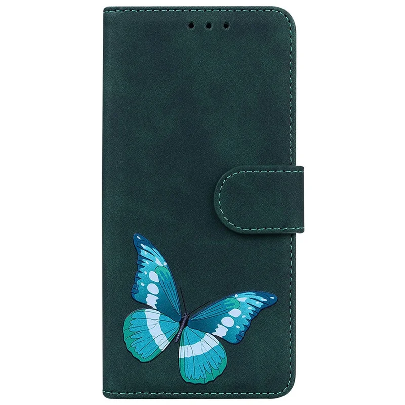 Para Xiaomi Redmi A5 4G (171,7mm) / Poco C71 4G Capa de Couro Sintético com Suporte, Estampa de Borboleta - Verde