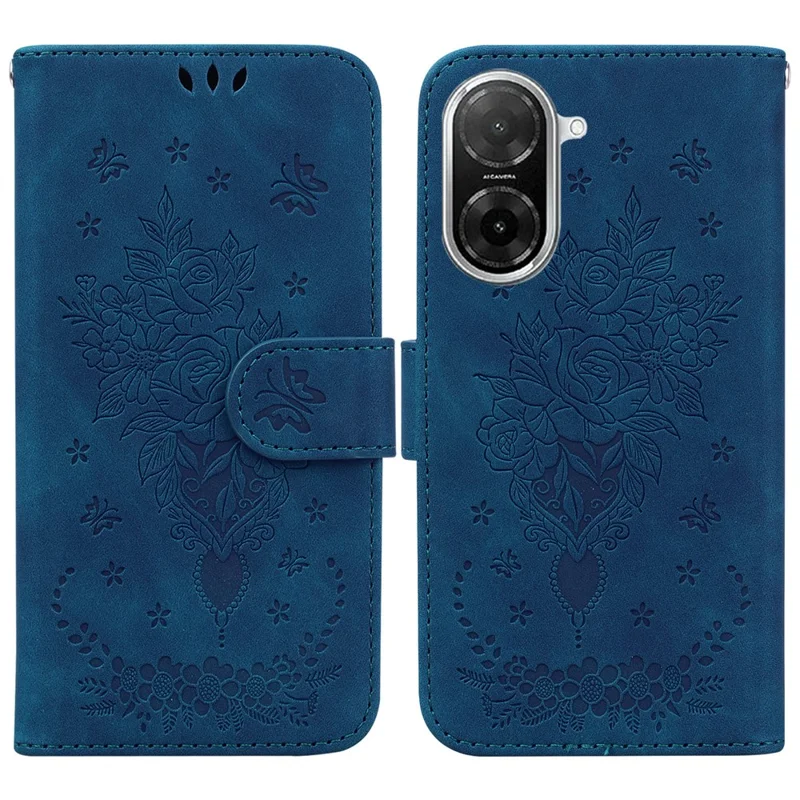 Para Xiaomi Redmi A5 4G (171,7mm) / Poco C71 4G Capa de Borboleta Floral com Impressão em Couro Sintético com Carteira e Alça - Azul
