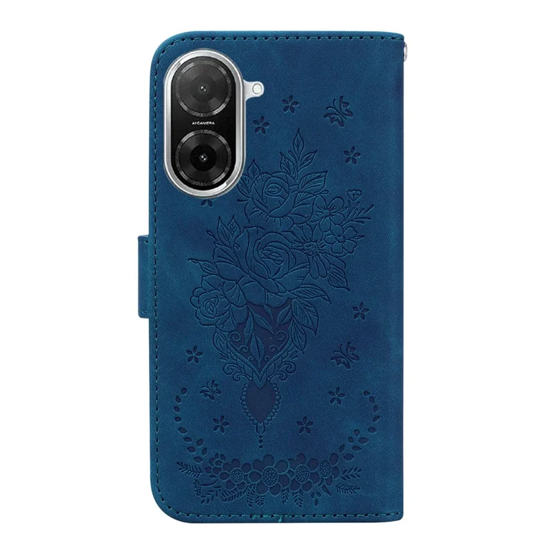 Para Xiaomi Redmi A5 4G (171,7mm) / Poco C71 4G Capa de Borboleta Floral com Impressão em Couro Sintético com Carteira e Alça - Azul