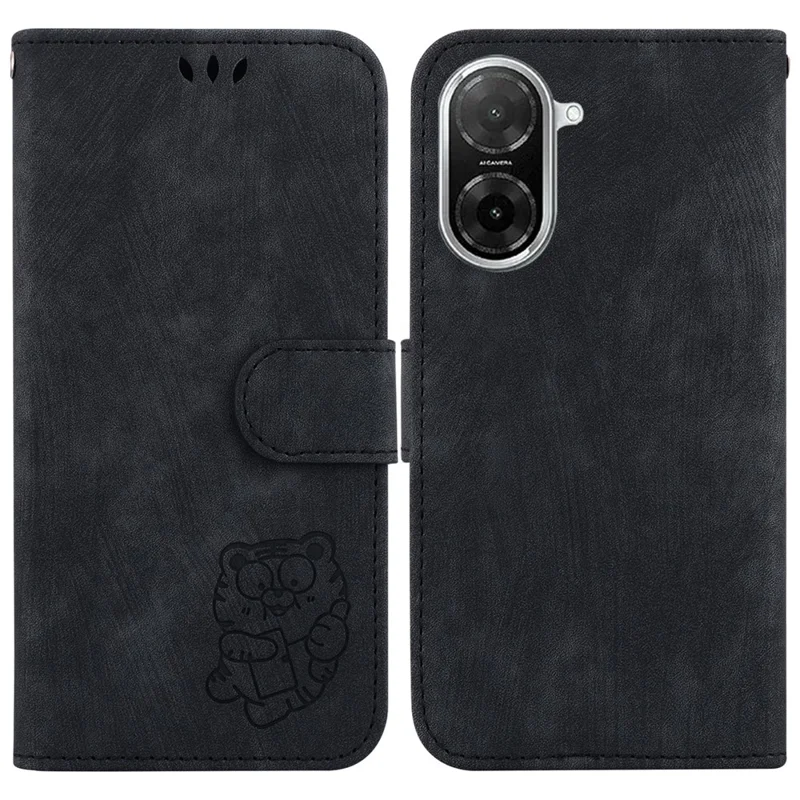 Para Xiaomi Redmi A5 4G (171,7mm) / Poco C71 4G Capa Carteira com Estampa de Tigre em Couro à Prova de Choque com Alça de Pulso - Preto