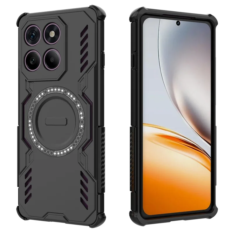 Für Motorola Edge 60 Pro 5G Magnetische Hülle Schmetterling Rüstung Hohle Wärmeableitung PC + TPU Handyhülle - Schwarz