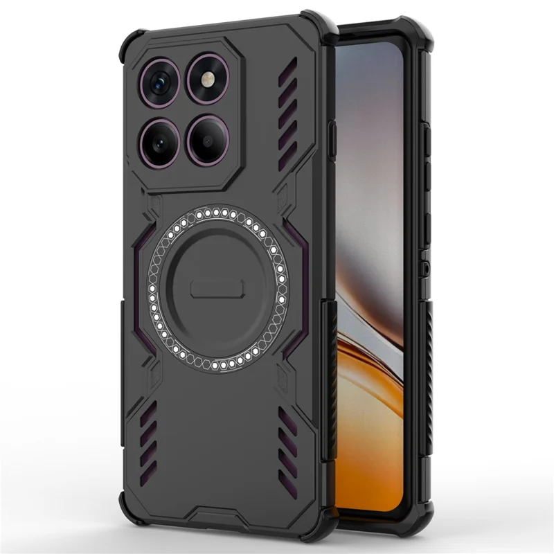Für Motorola Edge 60 Pro 5G Magnetische Hülle Schmetterling Rüstung Hohle Wärmeableitung PC + TPU Handyhülle - Schwarz