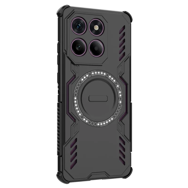 Für Motorola Edge 60 Pro 5G Magnetische Hülle Schmetterling Rüstung Hohle Wärmeableitung PC + TPU Handyhülle - Schwarz