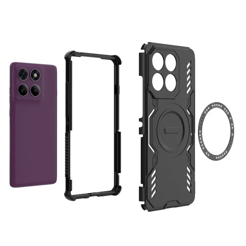 Für Motorola Edge 60 Pro 5G Magnetische Hülle Schmetterling Rüstung Hohle Wärmeableitung PC + TPU Handyhülle - Schwarz