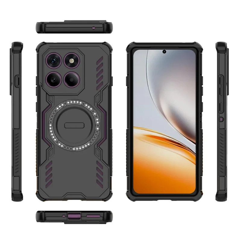 Für Motorola Edge 60 Pro 5G Magnetische Hülle Schmetterling Rüstung Hohle Wärmeableitung PC + TPU Handyhülle - Schwarz