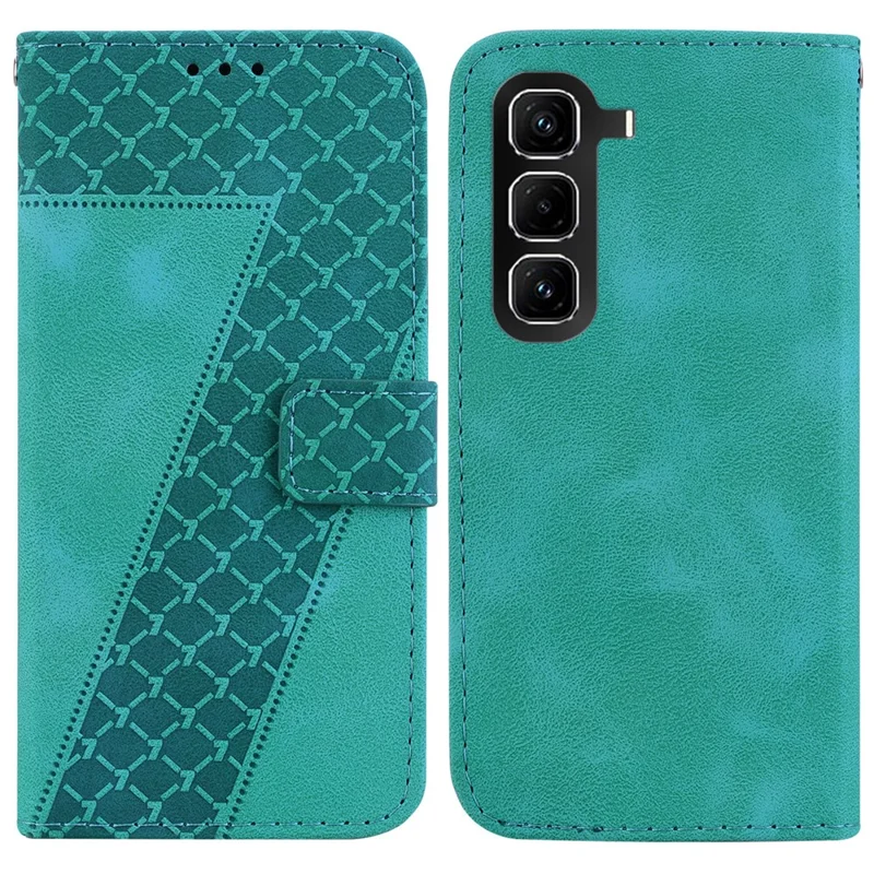 For Infinix Hot 50 Pro+ 4G Stand Case 7-Shaped Pattern Imprint Leather Phone Cover with Strap - Green
